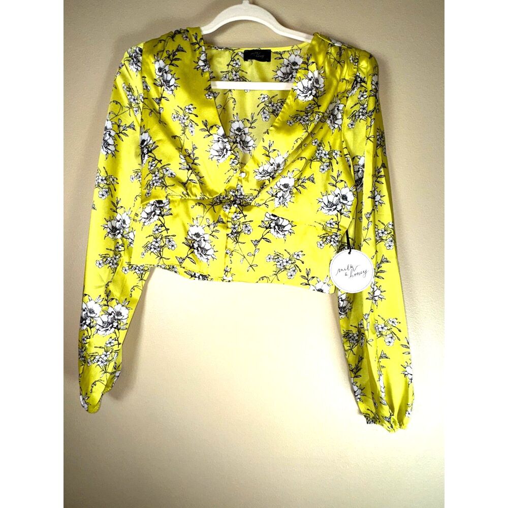 Milk & Honey Top, Yellow with White and Black flowers